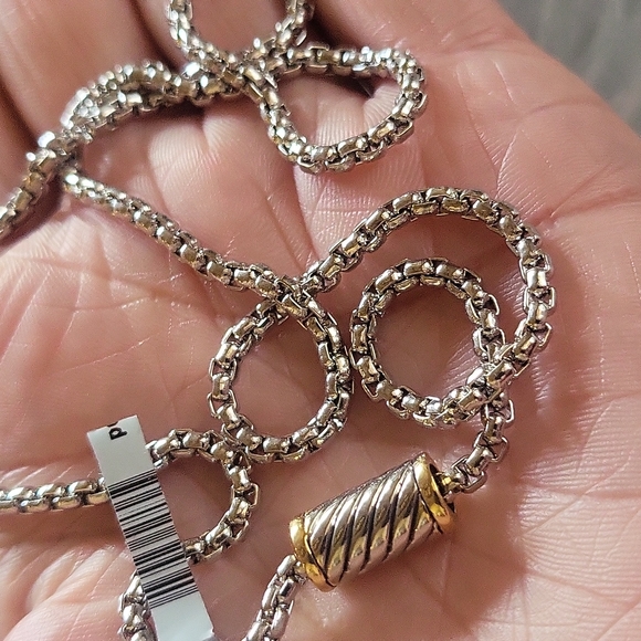 18k Rhodium Plated 20" Box Link Chain Magnetic Cable Barrle Clasp - Picture 2 of 11